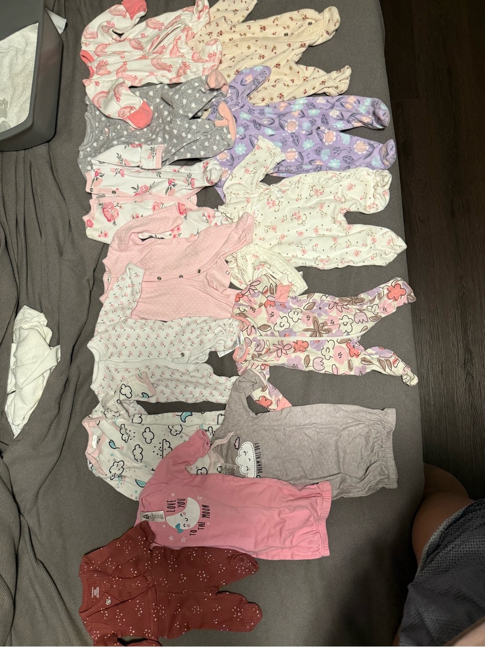 Assorted Baby Girls Footed Pajama Bundle - Pink, Purple, Gray, Cream